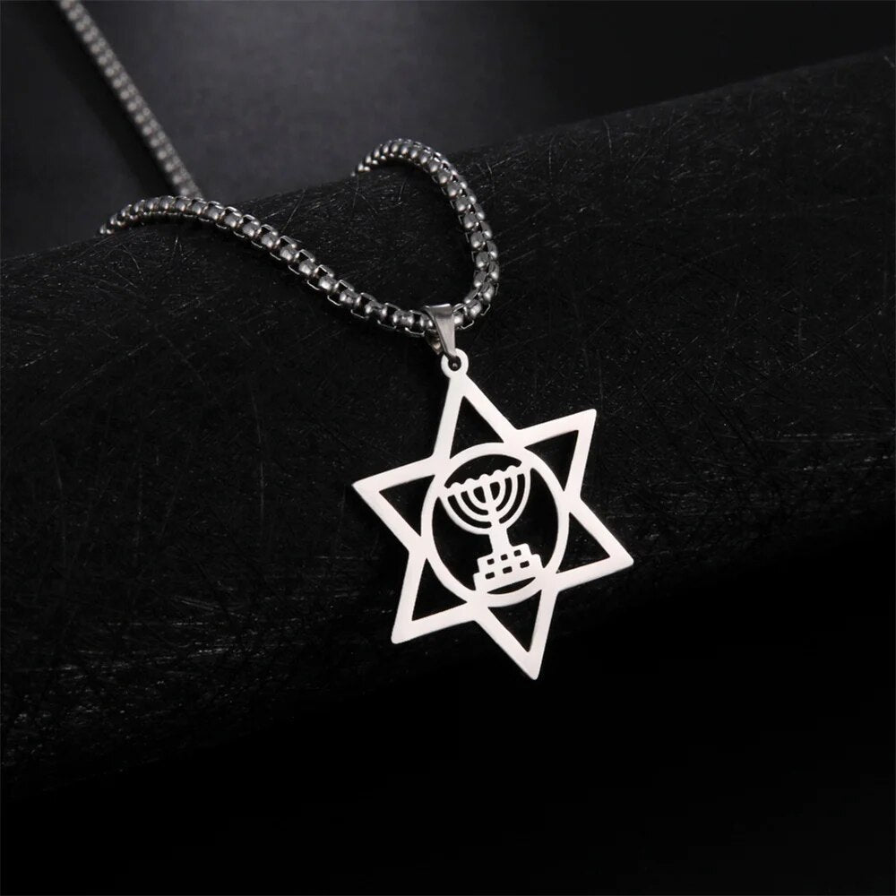 Menorah With Star Of David Necklace