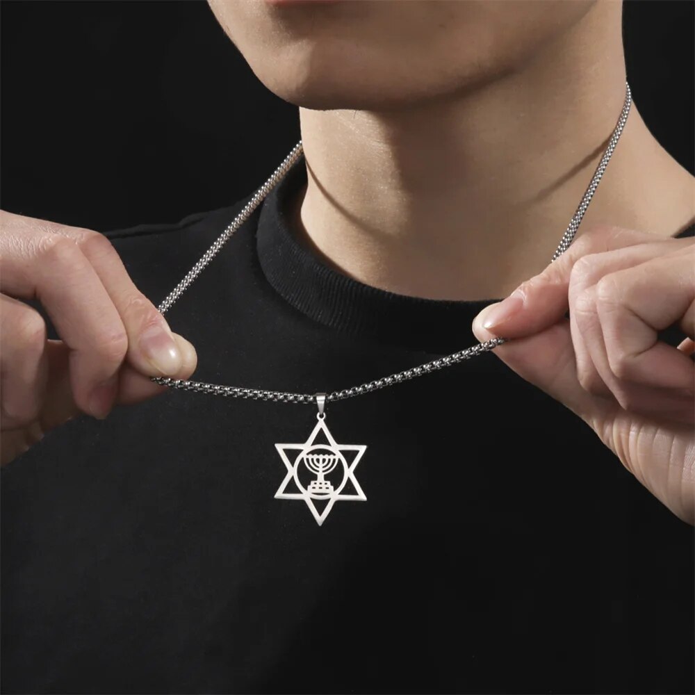 Menorah With Star Of David Necklace