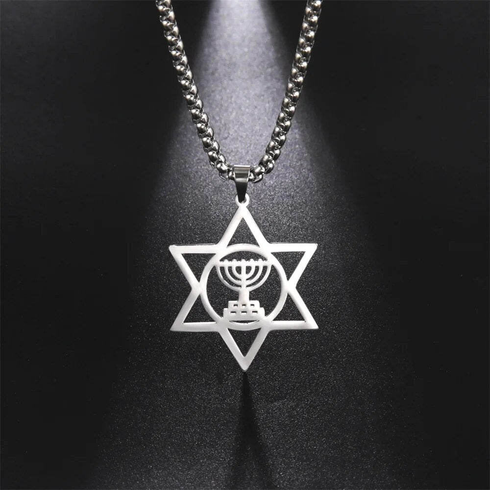 Menorah With Star Of David Necklace