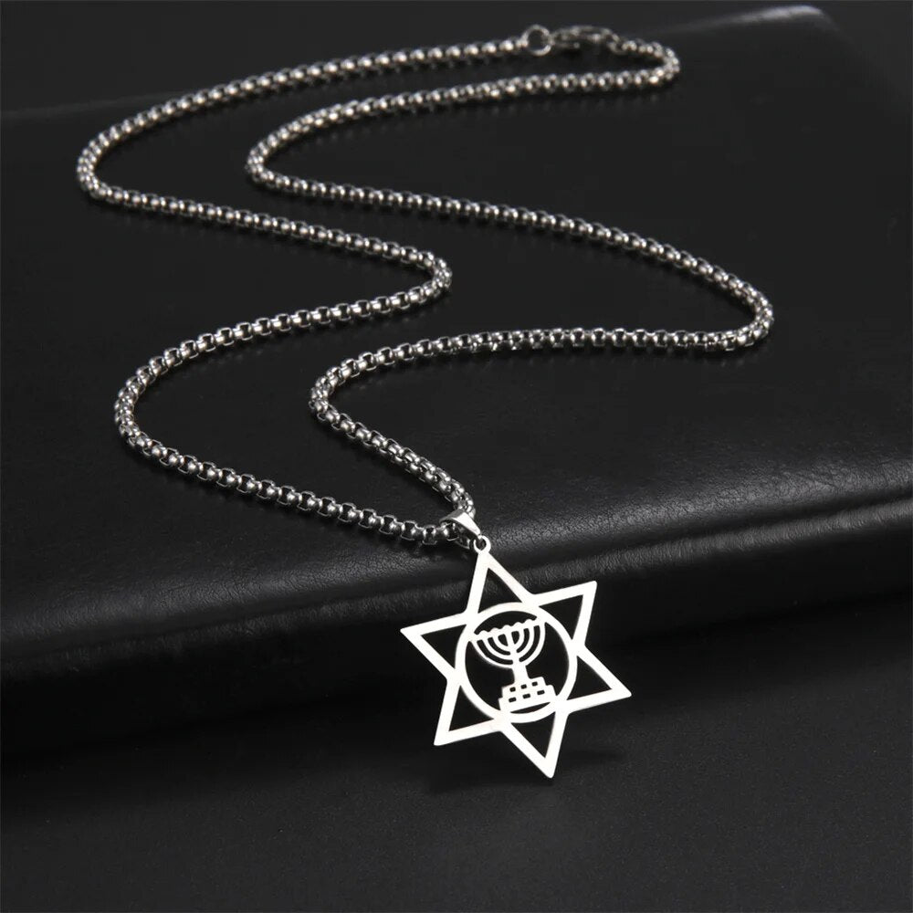 Menorah With Star Of David Necklace